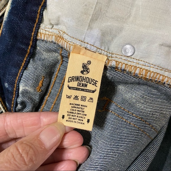 Acid Wash Jeans Denim Acid Wash Zipper Grindhouse Jeans B - Picture 8 of 8